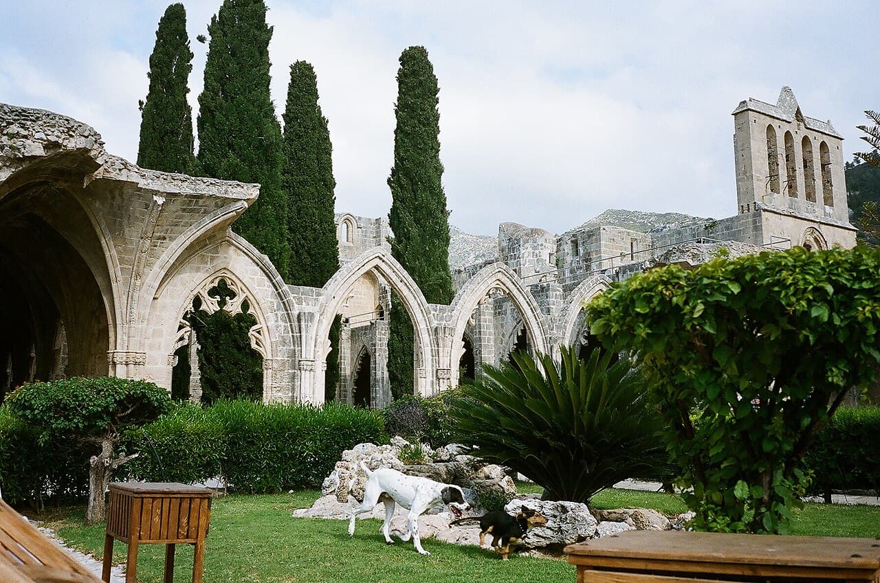 Girne'nin üzerindeki Bellapais Manastırı, Kuzey Kıbrıs